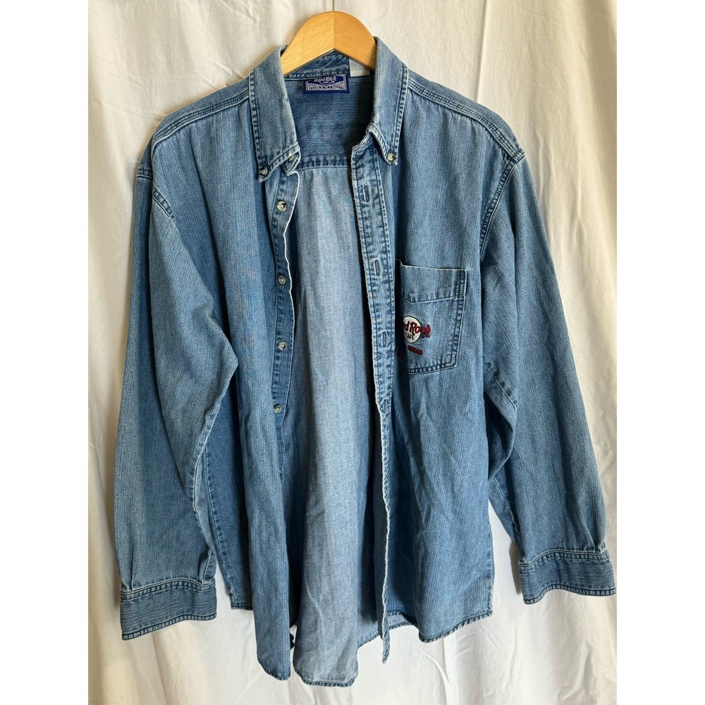 The Hard Rock Cafe Collectors Denim Long Sleeve Button Up Men’s L